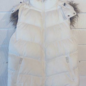 GAP Polar White Puffer Vest with Removable Faux Fur Hood